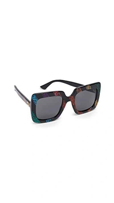 Shop Gucci Gg Square Oversized Sunglasses In Glitter Rainbow/grey