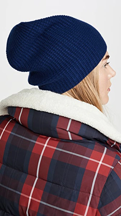 Shop Carolina Amato Waffle Cashmere Knit Beanie Hat In Midnight Blue