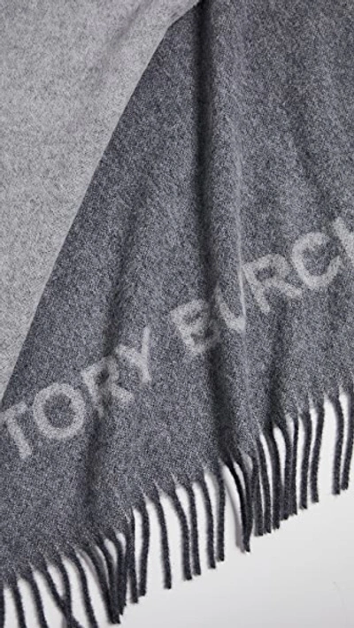 Shop Tory Burch Solid Logo Oblong Scarf In Grey