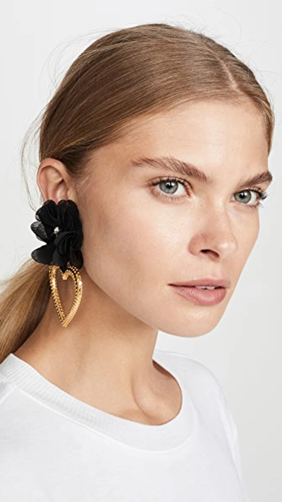 Shop Mallarino Margot Black Flower Earrings In Black/gold