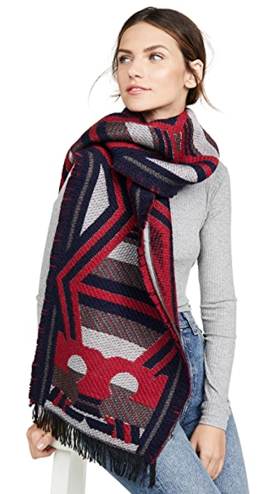 Shop Tory Burch Maverick Whipstich Oblong Scarf In Red