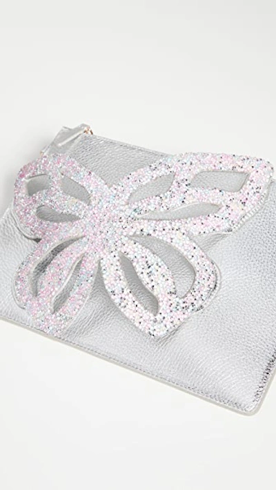 Shop Sophia Webster Flossy Butterfly Embellished Pouchette In Silver