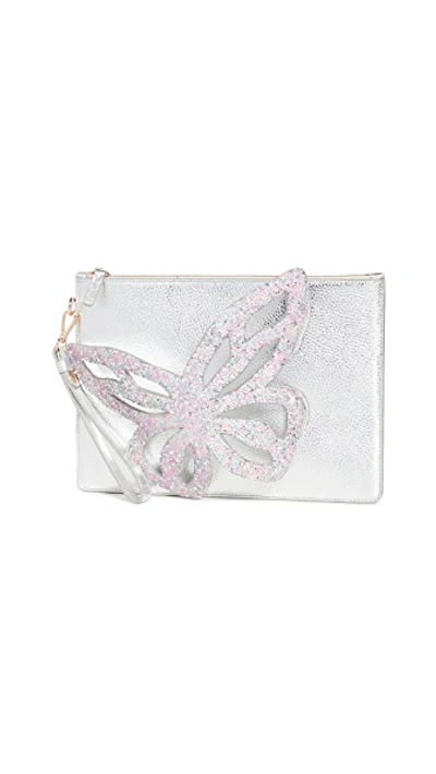 Shop Sophia Webster Flossy Butterfly Embellished Pouchette In Silver