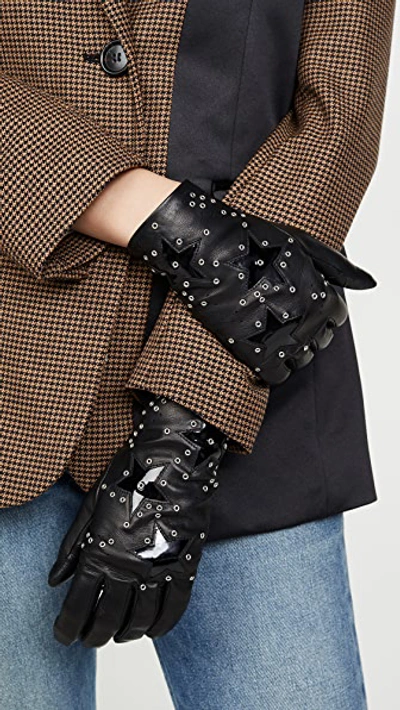 Shop Agnelle Kim Short Gloves In Black Tactile/silver