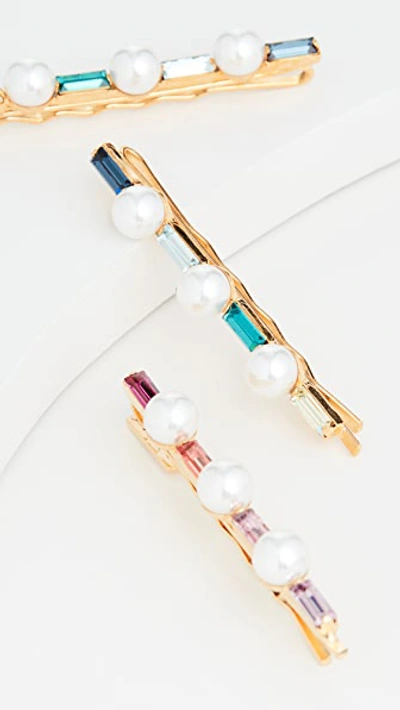 Shop Lelet Ny Glass Pearl Baguette Pin Set Of 3 In Multi/pearl