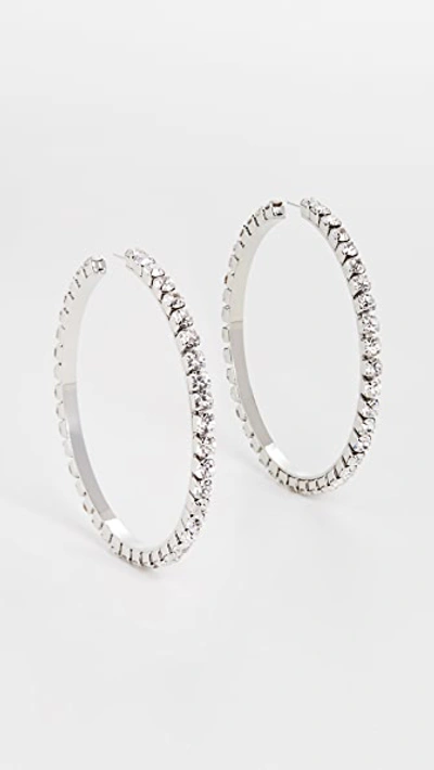 Shop Area Large Classic Round Hoops In Silver Brass/white Crystal