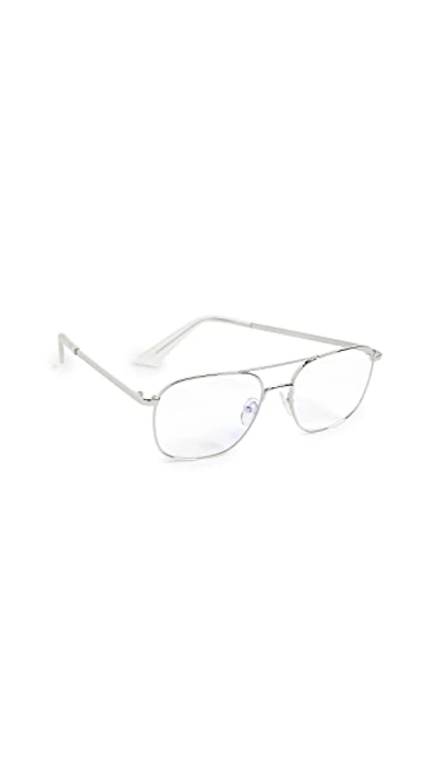 Shop The Book Club Blue Light Bored Of The Flings Reading Glasses In Silver/clear