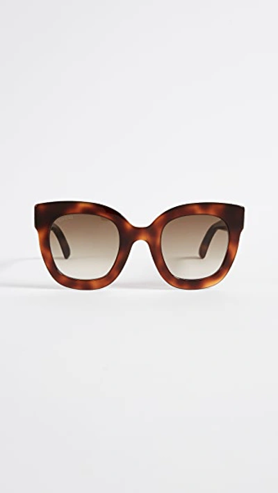 Shop Gucci Urban Stars Rectangle Sunglasses In Havana/brown