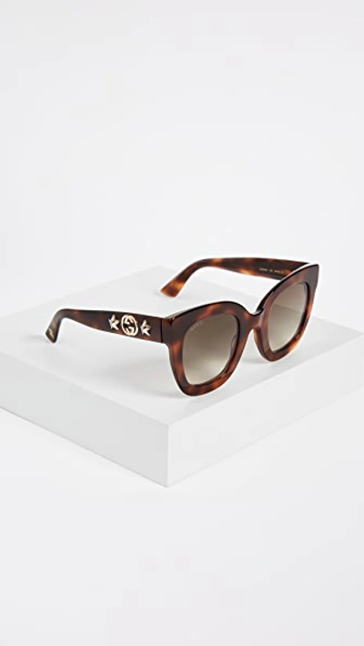 Shop Gucci Urban Stars Rectangle Sunglasses In Havana/brown