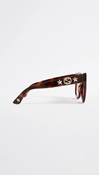 Shop Gucci Urban Stars Rectangle Sunglasses In Havana/brown