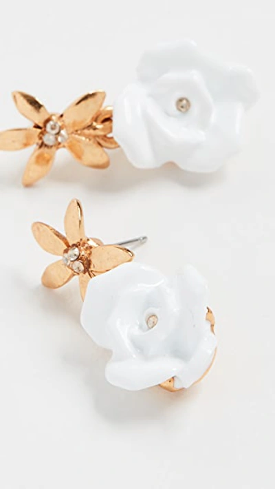 Shop Oscar De La Renta Resin Rose With Pointed Flower Earrings In White