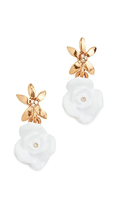 Shop Oscar De La Renta Resin Rose With Pointed Flower Earrings In White