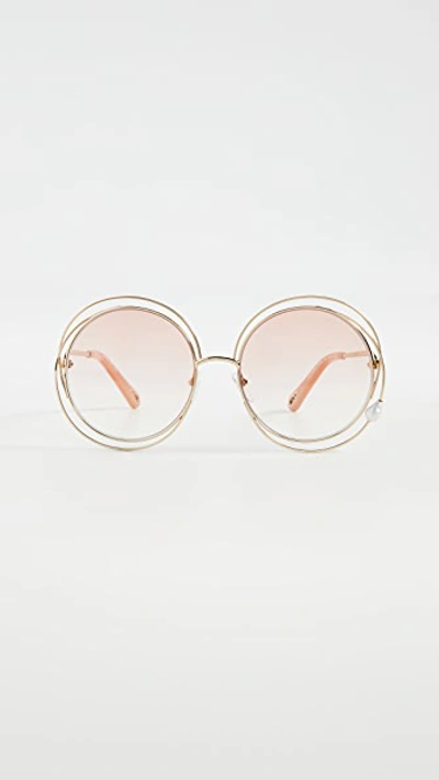 Shop Chloé Carolina Imitation Pearl Sunglasses In Gold Gradient Peach