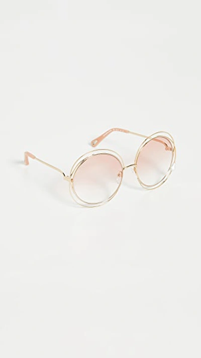 Shop Chloé Carolina Imitation Pearl Sunglasses In Gold Gradient Peach