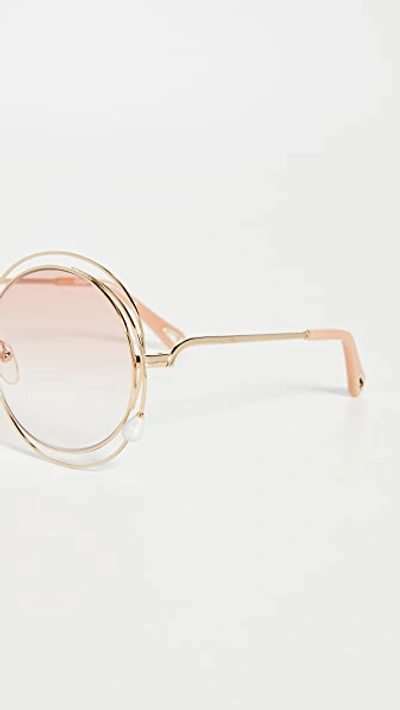 Shop Chloé Carolina Imitation Pearl Sunglasses In Gold Gradient Peach
