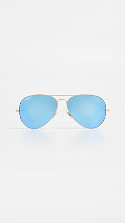 Shop Ray Ban Rb3025 Oversized Classic Aviator Mirrored Sunglasses In Gold/blue
