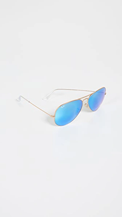 Shop Ray Ban Rb3025 Oversized Classic Aviator Mirrored Sunglasses In Gold/blue
