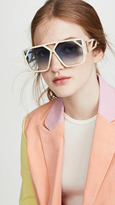 Shop Poppy Lissiman Hotlick Sunglasses In Cream Marble/blue Gradient