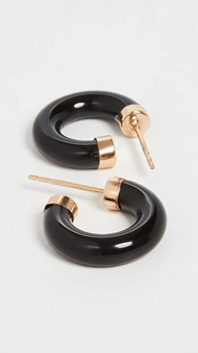 Shop Loren Stewart 14k Mini Stone Hoop Earrings In Onyx/gold