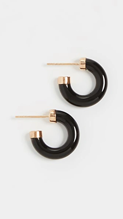 Shop Loren Stewart 14k Mini Stone Hoop Earrings In Onyx/gold