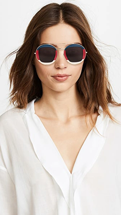 Shop Gucci Urban Round Sunglasses In Navy/red/gold