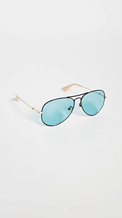 Shop Gucci Web Lock Pilot Aviators In Black/green