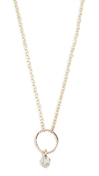 Shop Zoë Chicco 14k Gold Anchored Circle Necklace With White Diamond In Yellow Gold