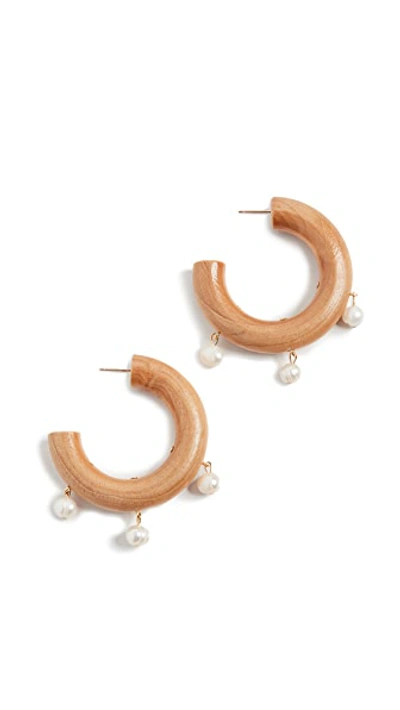 Shop Sophie Monet The Pearl Fairy Earrings In Wood/pearl