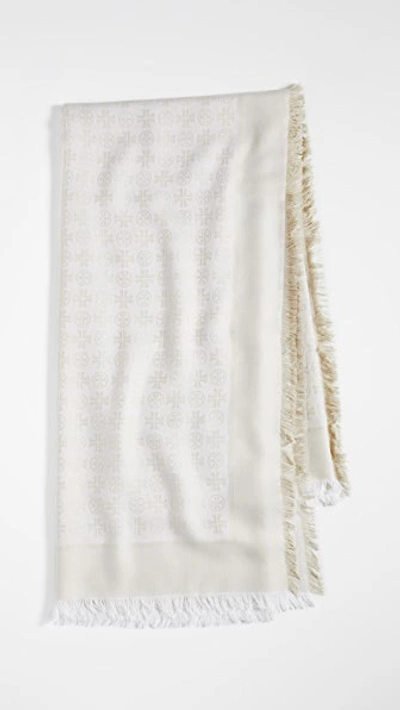 Shop Tory Burch Logo Jacquard Traveler Scarf In New Ivory