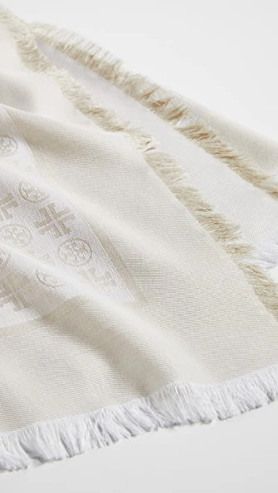 Shop Tory Burch Logo Jacquard Traveler Scarf In New Ivory