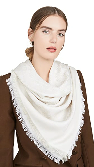 Shop Tory Burch Logo Jacquard Traveler Scarf In New Ivory