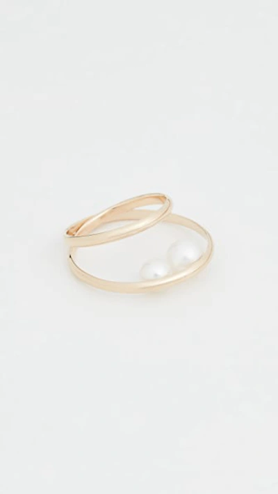 Shop Mizuki 14k Elipse Ring With Pearl In Gold/pearl