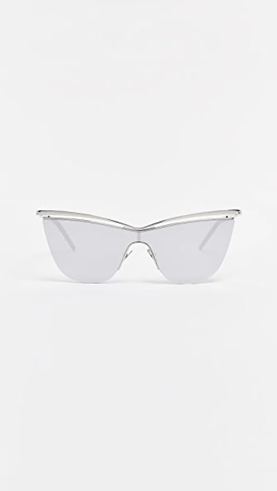 Shop Saint Laurent Sl 249 Metal Cat Eye Sunglasses In Silver/silver