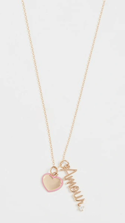 Shop Alison Lou 14k Puffy Heart & Amour Charm Necklace In Yellow Gold