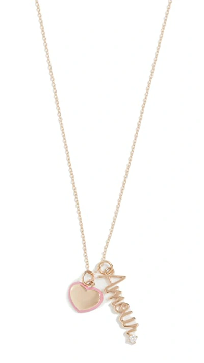 Shop Alison Lou 14k Puffy Heart & Amour Charm Necklace In Yellow Gold