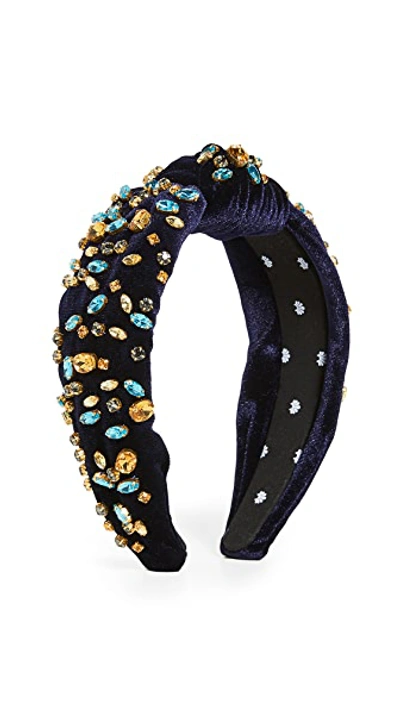 Shop Lele Sadoughi Mixed Shape Crystal Knotted Headband In Navy Multi