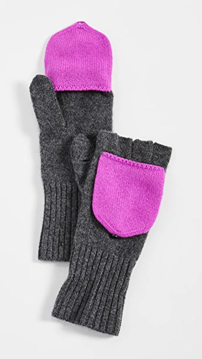 Shop White + Warren Pop Top Cashmere Gloves In Charcoal Heather/optimistic Pi