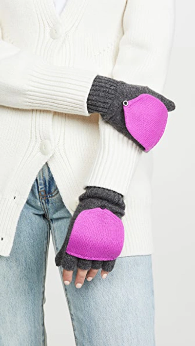 Shop White + Warren Pop Top Cashmere Gloves In Charcoal Heather/optimistic Pi