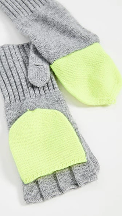 Shop White + Warren Pop Top Cashmere Gloves In Grey Heather/neon Pineapple