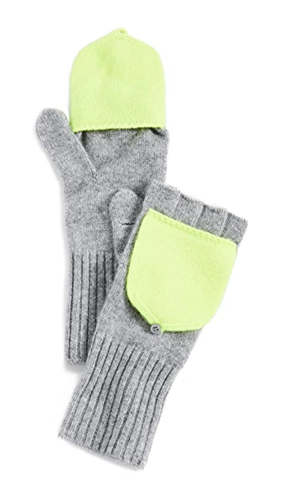 Shop White + Warren Pop Top Cashmere Gloves In Grey Heather/neon Pineapple