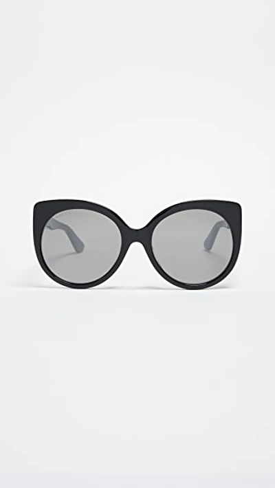 Shop Gucci Gg Cat Eye Sunglasses In Black/grey Mirror Gun