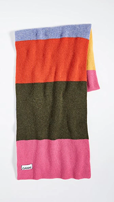 Shop Ganni Knit Striped Scarf In Rainbow