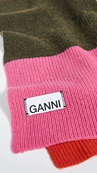 Shop Ganni Knit Striped Scarf In Rainbow