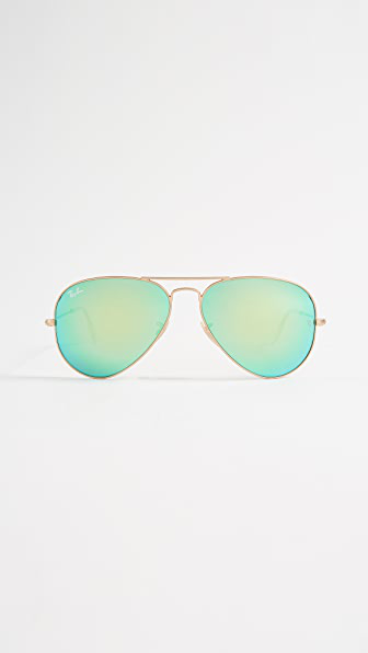 Ray Ban Rb3025 Classic Aviator Mirrored Matte Sunglasses In Matte Gold Green Mirror Modesens