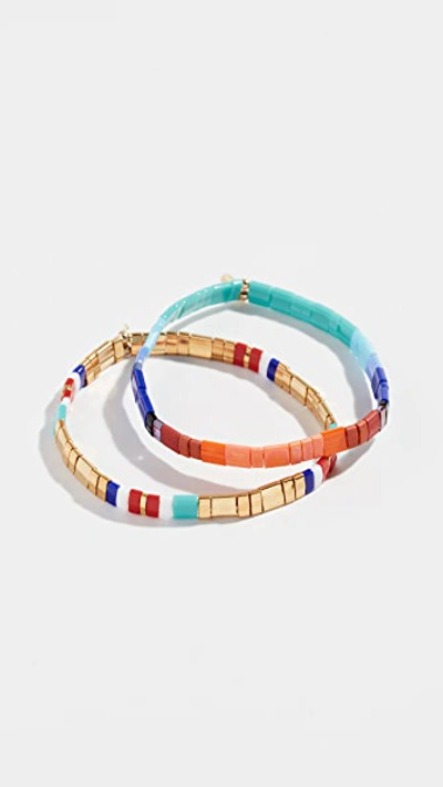 Shop Shashi Tilu Set Of 2 Bracelets In Cobalt/wine/gold