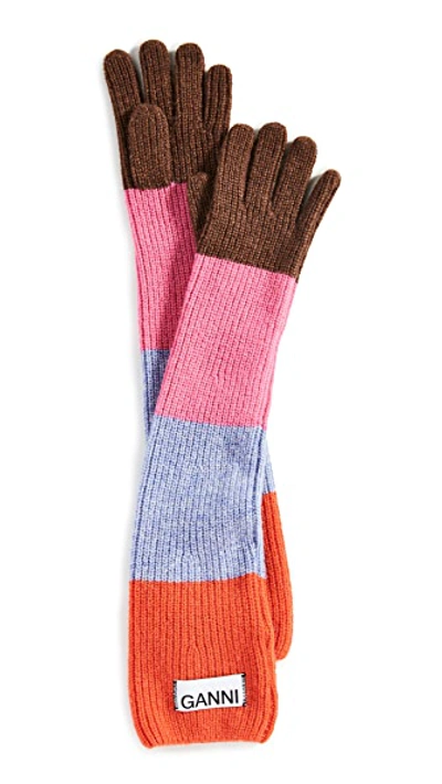 Shop Ganni Knit Gloves In Fiery Red