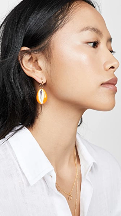 Shop Aurelie Bidermann Porcelain Laquered Shell Earring In Orange