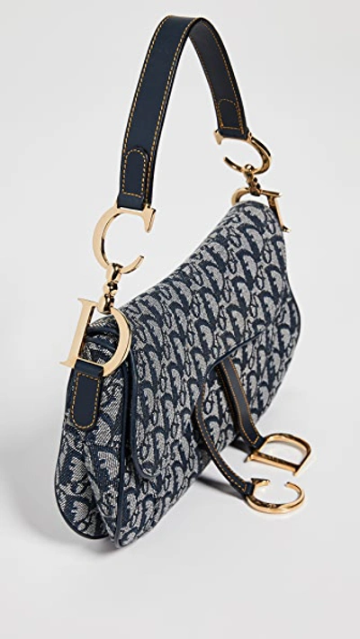 Pre-owned Dior Canvas Double Saddle Bag In Navy