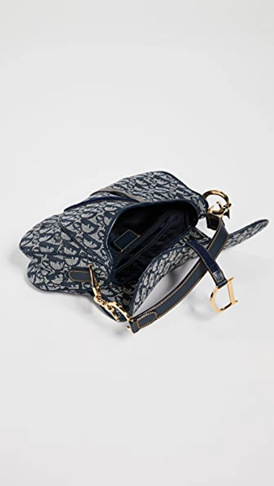 Pre-owned Dior Canvas Double Saddle Bag In Navy