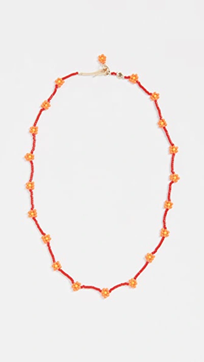 Shop Roxanne Assoulin Daisy Red Beaded Necklace In Red/orange